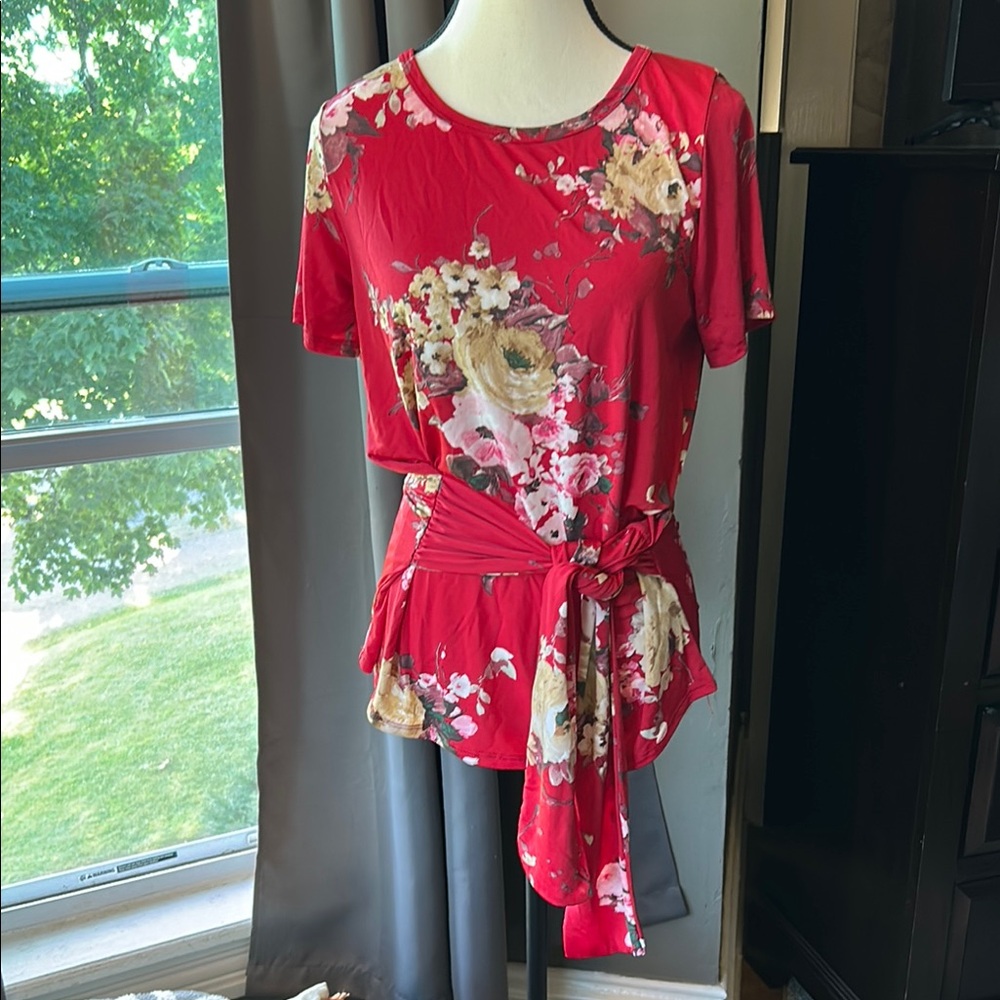 Acting Pro Red Tie Front Blouse